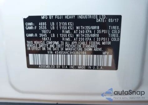 2017 Subaru Outback 2.5I Limited из США, поврежденный, VIN 4S4BSANC9H3362166